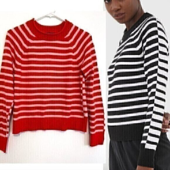 BANANA REPUBLIC Stripe Cotton Blend Cropped Sweater Red / Orange ish Pink Crop M - Picture 1 of 12